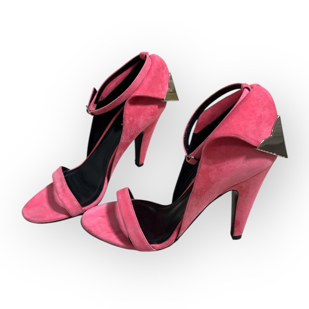Calvin Klein 205W39NYC Blush Pink Suede & Silver Letitia Sandals Heels 37.5 EUC